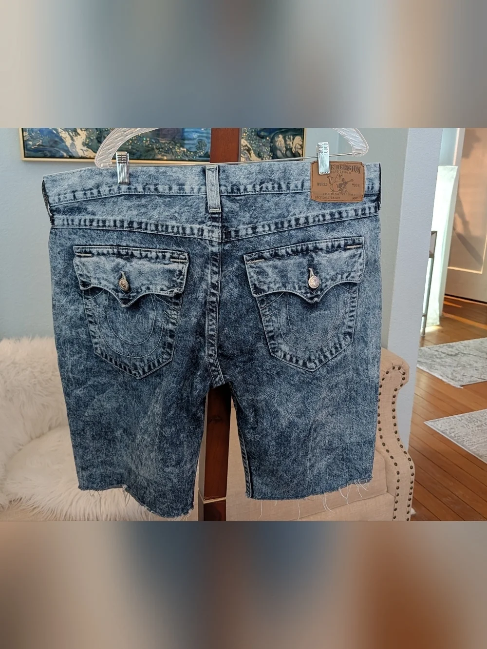 True Religion Acid Wash Denim Home Made Cut Off Short Men 42 RN#112970